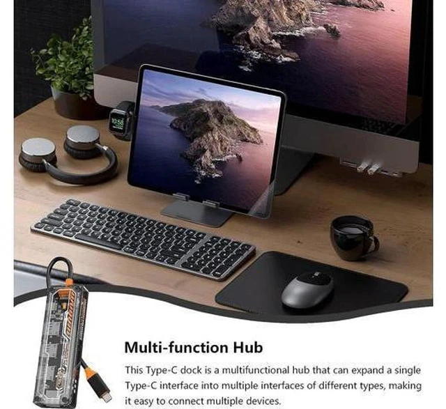 Alt view image 6 of 7 - Hub Docking Station, Type-C HD Docking Station, Laptop Docking Station Dual Monitor, Docking Station, Computer Networking Hubs for Computer, Lennovo, Yoga, Keyboard, Mouse, Hard Disk, Camera