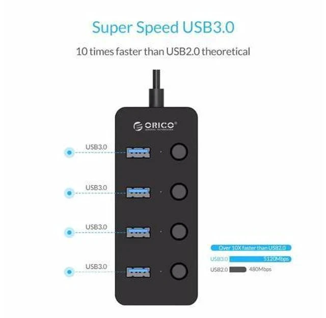 Alt view image 2 of 7 - 4 Port USB 3.0 HUB With Individual Power Switches Multi USB Splitter OTG Adapter for PC Computer Laptop Accessories