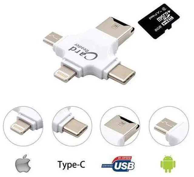 Alt view image 4 of 7 - 4 in 1 Card Reader usb-C Micro USB MicroSD tipo C Cardreader for Android ipad/iphone 7plus 6s5s MacBook OTG TF SD reader