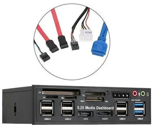 Alt view image 2 of 6 - 5.25" USB 3.0 e SATA All in 1 PC Media Dashboard Multi function Front Panel Card Reader I/O Ports