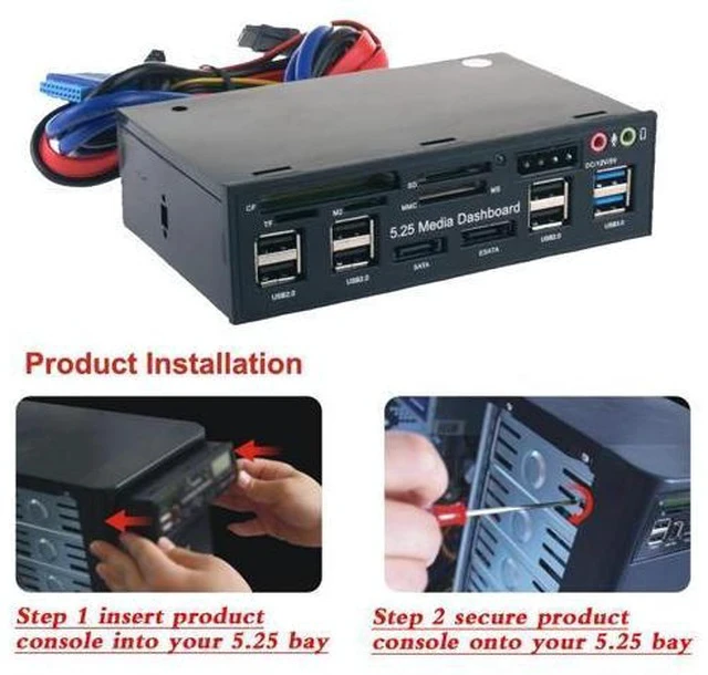 Alt view image 5 of 6 - 5.25" USB 3.0 e SATA All in 1 PC Media Dashboard Multi function Front Panel Card Reader I/O Ports