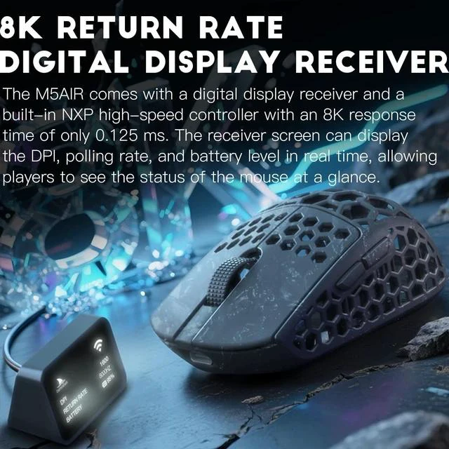 Alt view image 3 of 7 - M5Air Mini Fingertip Grasp Gaming Mouse Carbon Fiber,Tri-Mode 8K/Bluetooth Mouse Up to 30000DPI,PAW3950 Optical Sensor Lightweight 31g,5 programmable Button,Computer Mouse for Laptop,PC,Mac