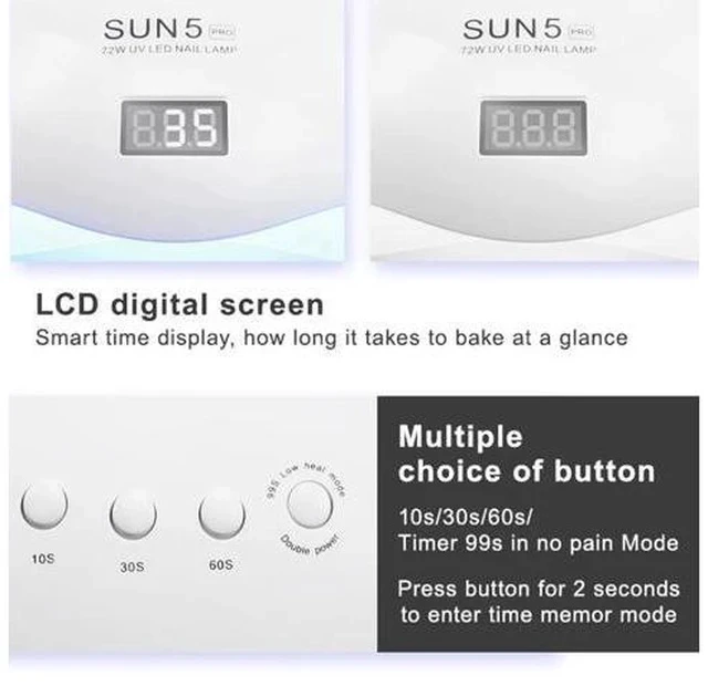 Alt view image 3 of 5 - 72W SUN5 Pro UV Lamp LED Nail Lamp Nail Dryer For All Gels Polish Sun Light Infrared Sensing 10/30/60s Timer Smart For Manicure