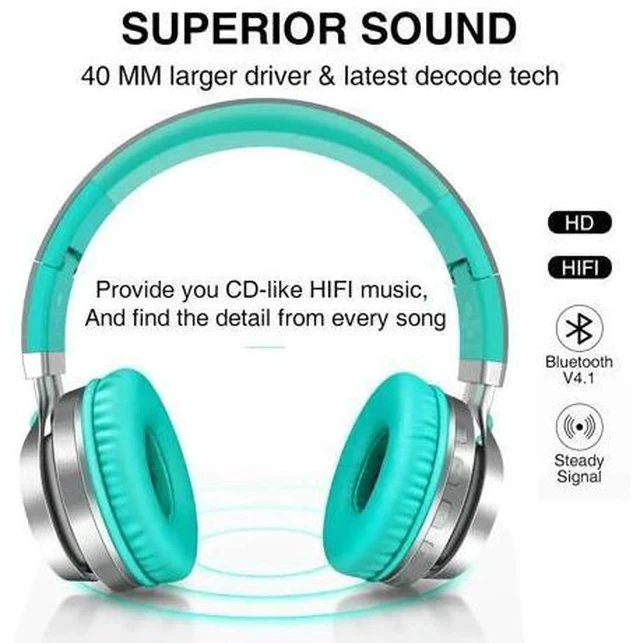 Alt view image 2 of 5 - Headphones LED Light HiFi Stereo Bluetooth Headphones Over Ear with Mic Foldable Wired/TF Headsets for PC TV Phone