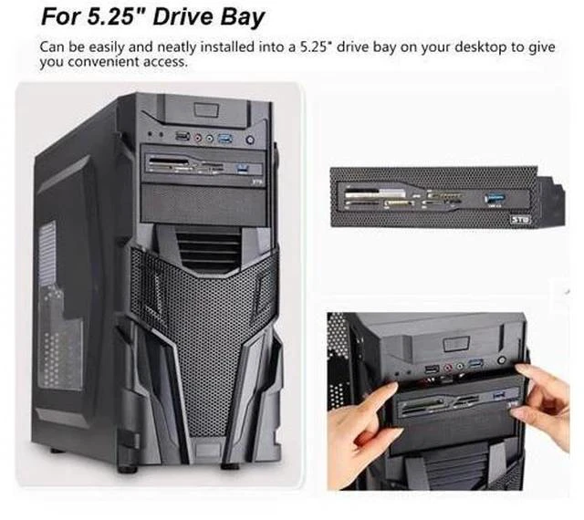 Alt view image 3 of 5 - 5.25" Internal Card Reader Media Multi-Function Dashboard PC Front Panel USB 3.0 Support CF XD MS M2 TF SD Card Reader Smart