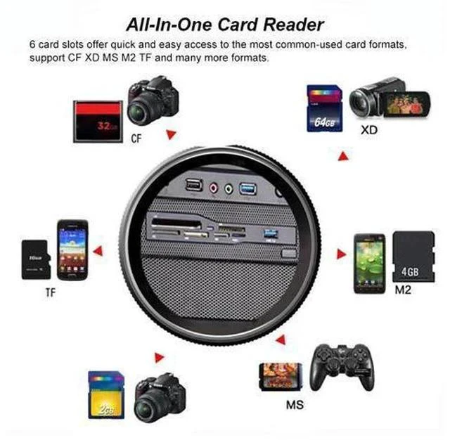 Alt view image 4 of 5 - 5.25" Internal Card Reader Media Multi-Function Dashboard PC Front Panel USB 3.0 Support CF XD MS M2 TF SD Card Reader Smart