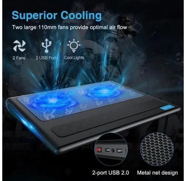 Alt view image 2 of 5 - Laptop and Notebook Cooling Pad 2 Fans Laptop Cooler fits 9 -16 inch for Laptop PC Computer Cooling Pad