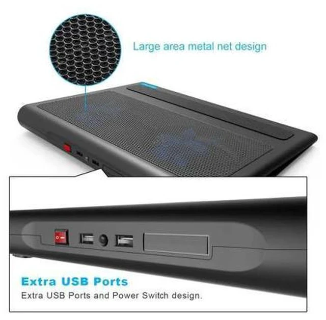 Alt view image 5 of 5 - Laptop and Notebook Cooling Pad 2 Fans Laptop Cooler fits 9 -16 inch for Laptop PC Computer Cooling Pad