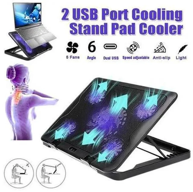 Main image of Laptop Cooler 2 USB Ports And 5 Cooling Fans LED USB Laptop Cooling Pad Notebook Stand for Laptop PC 7-17inch