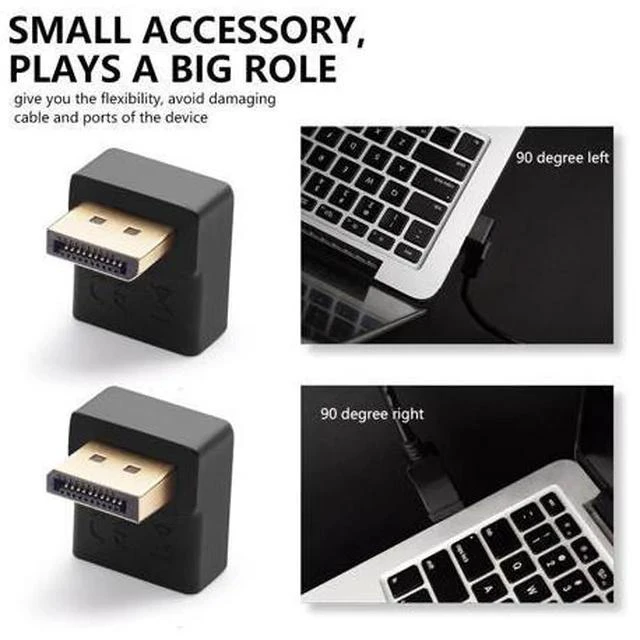Alt view image 2 of 5 - 90-degree Displayport cable adapter Dp male to female left right angled Displayport cable Upward downward displayport adapter