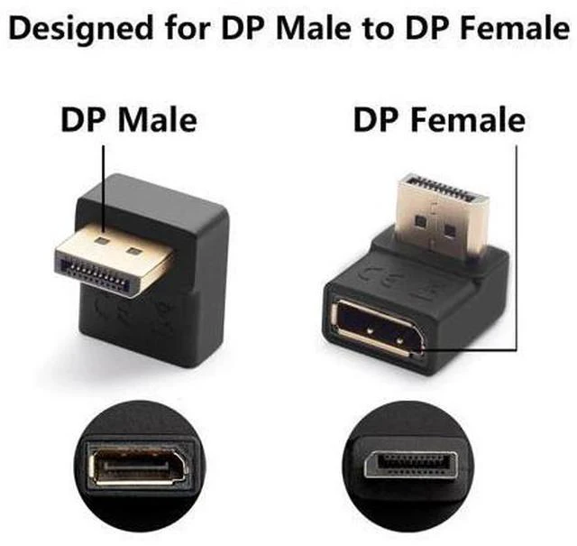 Alt view image 4 of 5 - 90-degree Displayport cable adapter Dp male to female left right angled Displayport cable Upward downward displayport adapter