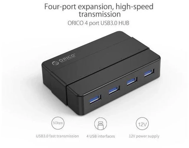 Alt view image 2 of 5 - 4 Ports USB 3.0 HUB 5 Gbps Super Speed Portable USB Splitter With 12V Power Adapter For Laptop Desktop Accessories