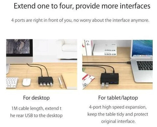 Alt view image 3 of 5 - 4 Ports USB 3.0 HUB 5 Gbps Super Speed Portable USB Splitter With 12V Power Adapter For Laptop Desktop Accessories