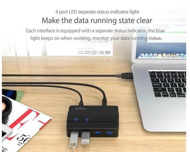 Alt view image 4 of 5 - 4 Ports USB 3.0 HUB 5 Gbps Super Speed Portable USB Splitter With 12V Power Adapter For Laptop Desktop Accessories