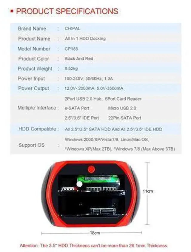 Alt view image 2 of 7 - All in 1 HDD Docking Station USB 2.0 2.5" 3.5" IDE SATA External HDD Case Box Hard Disk Drive Enclosure SD TF Card Reader