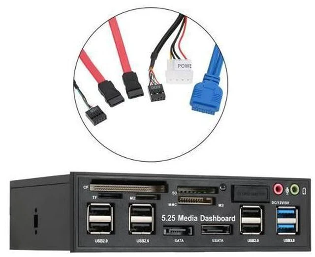 Alt view image 5 of 7 - USB 3.0 Hub eSATA SATA Port Internal Card Reader PC Dashboard Media Front Panel Audio