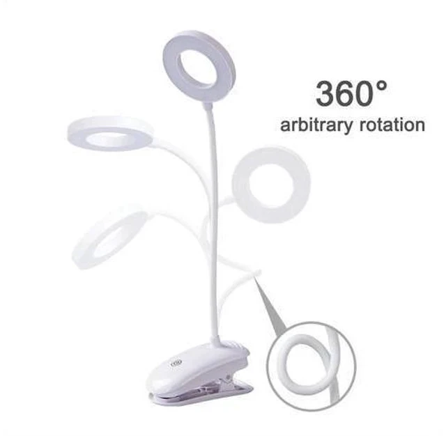 Alt view image 3 of 5 - LED Desk Lamp Touch Clip Study 3Modes Clip Lamp 7000K Eye Protection USB Light Dimmer Rechargeable Stepless Dimmable