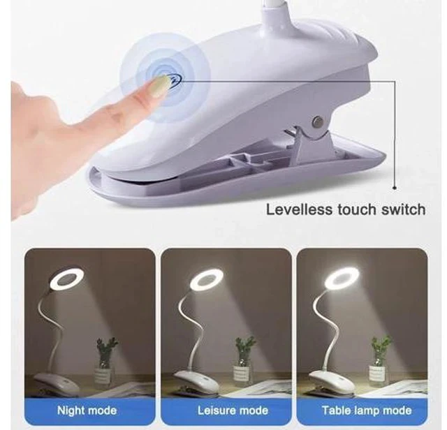 Alt view image 2 of 5 - LED Desk Lamp Touch Clip Study 3Modes Clip Lamp 7000K Eye Protection USB Light Dimmer Rechargeable Stepless Dimmable
