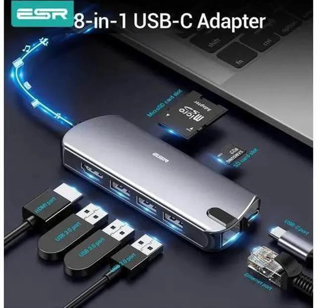 Main image of 8-In-1 USB Type-C 3.1 Hub USB 3.0 Output Adapter Splitter Fast Speed Transfer TF SD Card Reader 6/8 Ports Charger Hub 6 in 1
