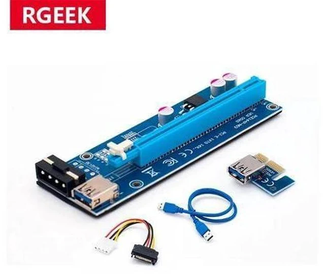 Alt view image 5 of 7 - 60cm PCI-E extender PCI Express pcie Riser Card 1x to 16x USB 3.0 SATA to 4Pin IDE Molex Power for BTC Mining Miner