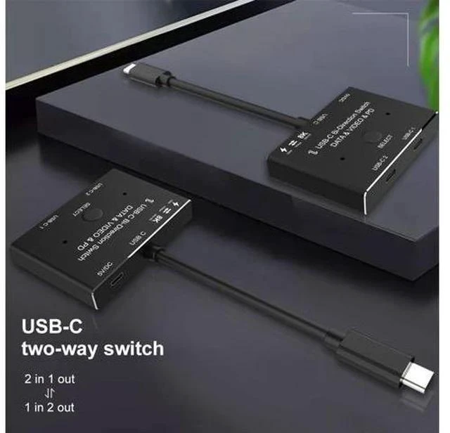 Alt view image 5 of 7 - USB C two-way Switch 1x2/2x1 USB 3.1 splitter data video switcher 8K @ 30Hz PD 100W for PC monitor Mobile phone Multi-source