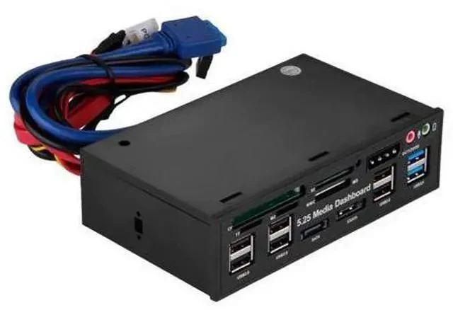 Alt view image 3 of 6 - Hot Multifuntion 5.25" Media Dashboard Card Reader USB 2.0 USB 3.0 20 pin e-SATA SATA Front Panel