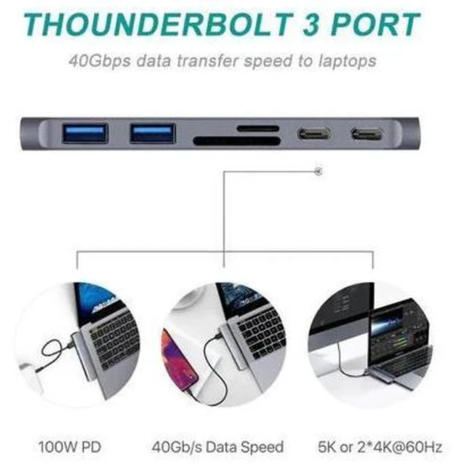 Alt view image 3 of 7 - USB C Hub, Best Mac Type-C Dual Hub Adapter with Hub 3.0 TF SD Reader Slot PD for MacBook Pro/Air 2020 for phone Surface