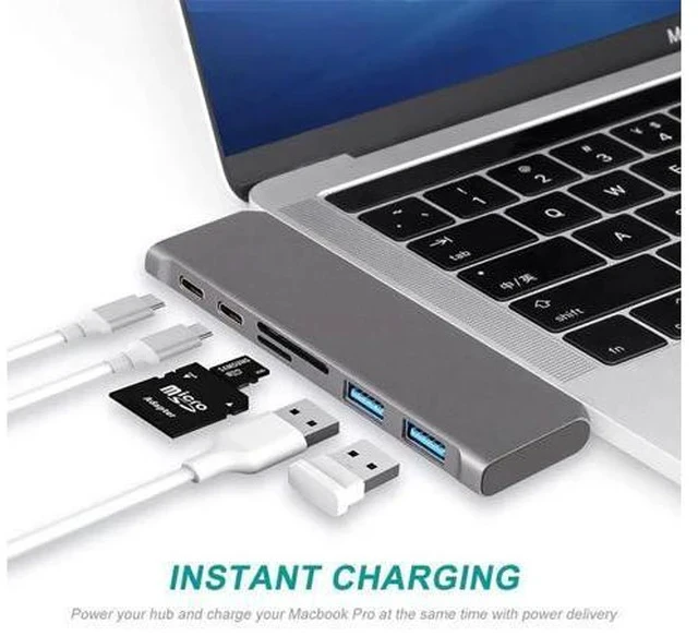 Alt view image 4 of 7 - USB C Hub, Best Mac Type-C Dual Hub Adapter with Hub 3.0 TF SD Reader Slot PD for MacBook Pro/Air 2020 for phone Surface