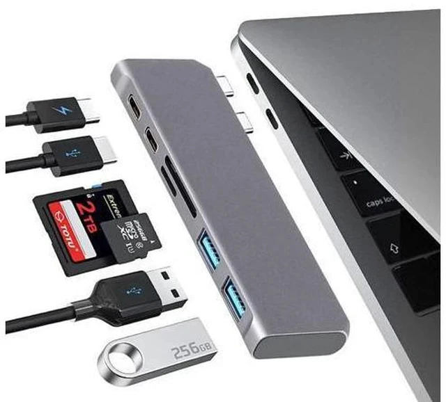 Alt view image 5 of 7 - USB C Hub, Best Mac Type-C Dual Hub Adapter with Hub 3.0 TF SD Reader Slot PD for MacBook Pro/Air 2020 for phone Surface