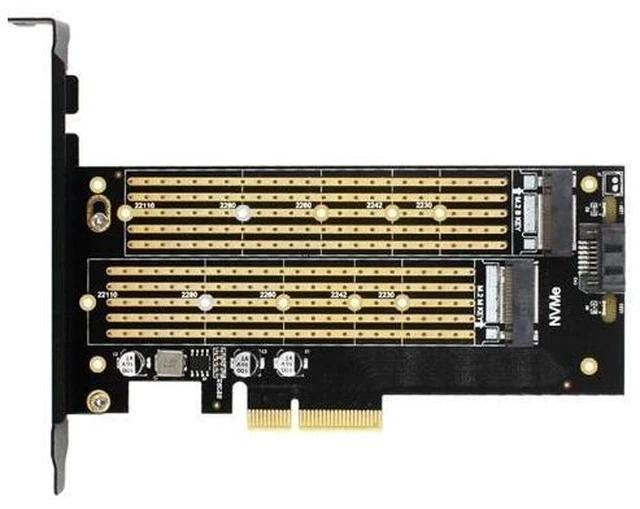 Alt view image 4 of 5 - SK7 M.2 NVMe SSD NGFF TO PCI-E Riser Card X4 Adapter M Key B KEY Dual Interface Card Support PCI Express3.0 Dual Voltage 12V+3.3V SATA3