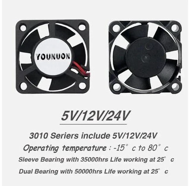 Alt view image 3 of 7 - 2 Pieces 3010 3cm 30mm Cooling Fan 30x30x10mm DC Fan 24V 12V 5V Cooler Dual Ball Bearing DC Brushless Mini Cooler Cooling Fan