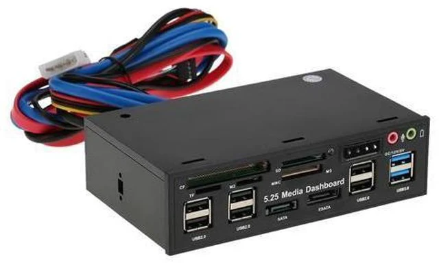 Alt view image 3 of 6 - Card Reader USB 3.0 Front Panel Hub eSATA SATA Port Internal Card Reader PC Dashboard Media Front Panel Audio