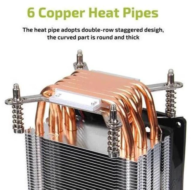 Alt view image 3 of 5 - 3/4 Pin PC CPU Cooler Heatsink 6 Heatpipes 9cm Quiet Fan Cooling Fan Cooler Radiator For 775 115X 1366 2011 X58 X79 X99 299