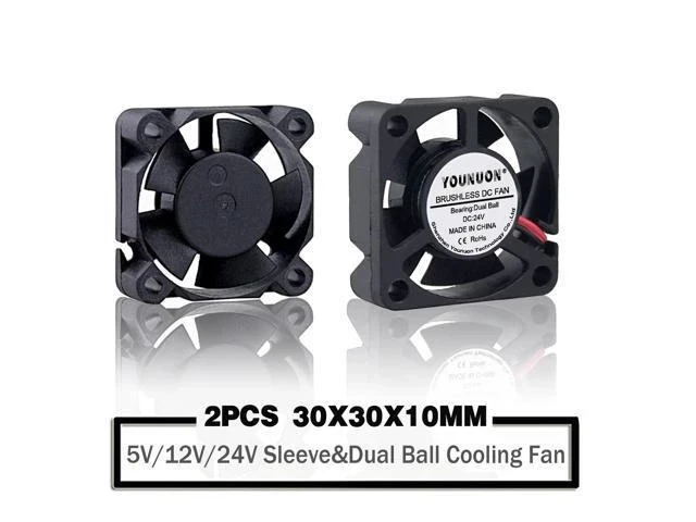 Alt view image 6 of 7 - 2 Pieces 3010 3cm 30mm Cooling Fan 30x30x10mm DC Fan 24V 12V 5V Cooler Dual Ball Bearing DC Brushless Mini Cooler Cooling Fan