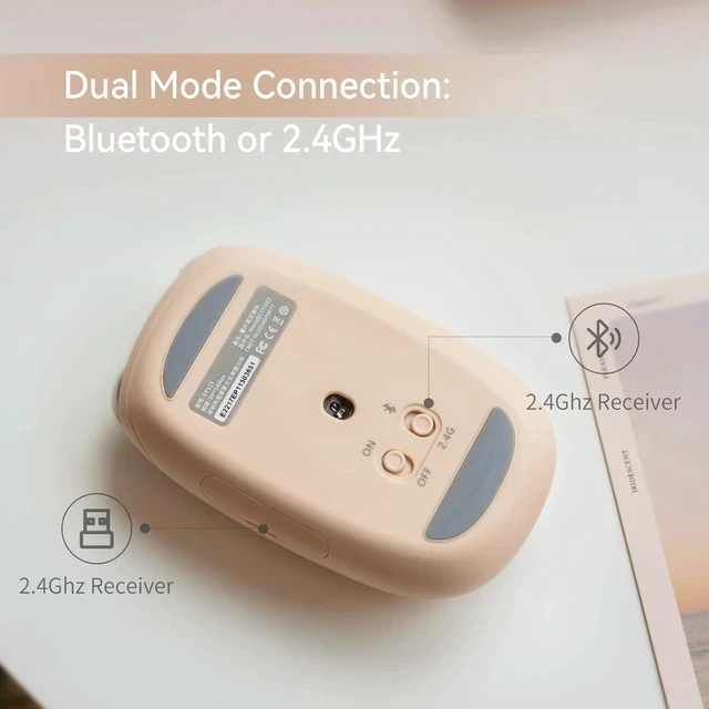 Alt view image 3 of 7 - Wavy Chips Dual-Mode Wireless Mouse with 5 Adjustable DPI Levels Compatible with Windows, MacOS, iOS, Android (Milk Tea)