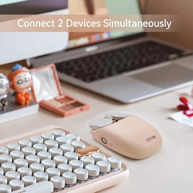 Alt view image 7 of 7 - Wavy Chips Dual-Mode Wireless Mouse with 5 Adjustable DPI Levels Compatible with Windows, MacOS, iOS, Android (Milk Tea)