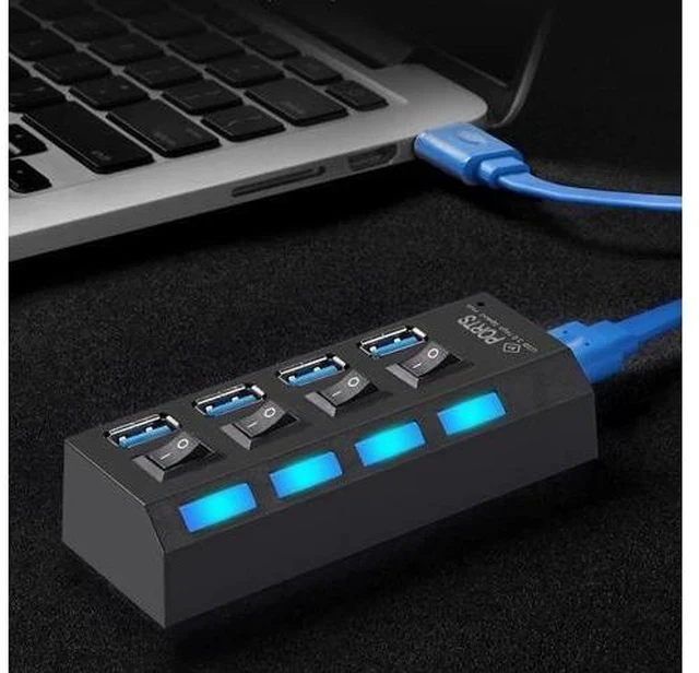 Alt view image 4 of 5 - USB 3.0 Hub With 4 Ports On/Off Switch High Speed 5Gbps USB Splitter HUB For Computer Accessories