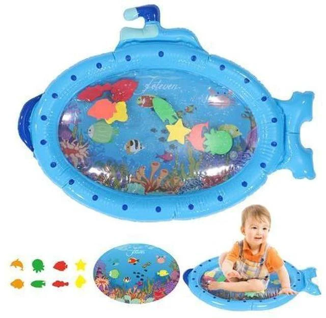 Main image of Blue Sprinkler Play Mat With Cartoon Submarine Pattern For Kids Filling Fun Water Cushion Baby Toys Summer Play