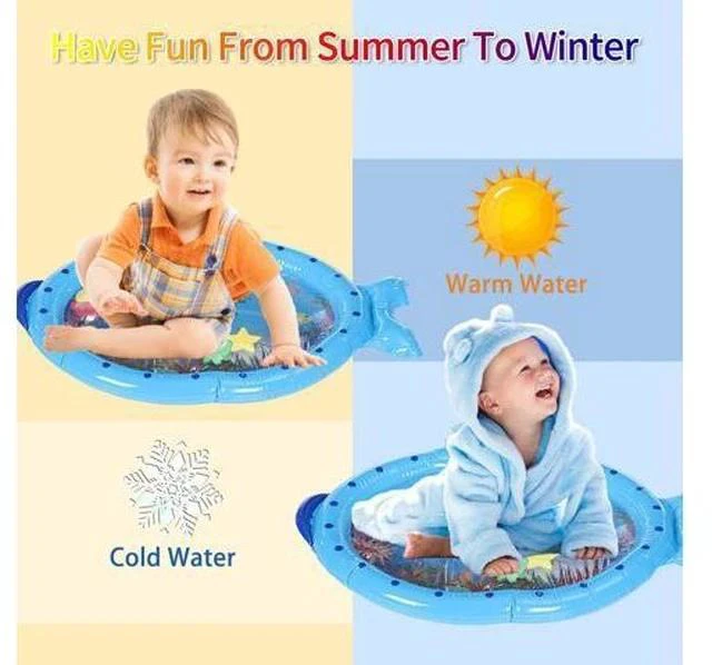 Alt view image 5 of 5 - Blue Sprinkler Play Mat With Cartoon Submarine Pattern For Kids Filling Fun Water Cushion Baby Toys Summer Play