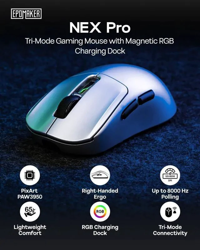 Alt view image 6 of 7 - G84 HE Wireless Hall Effect Keyboard+NEX Pro Wireless Gaming Mouse with RGB Charging Dock