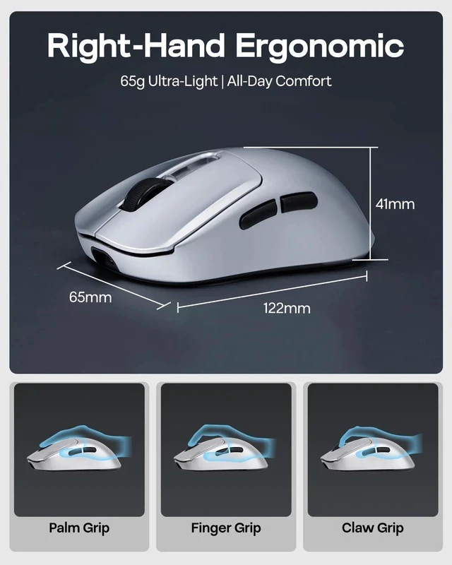 Alt view image 5 of 7 - NEX Pro Wireless Gaming Mouse with RGB Charging Dock | PixArt PAW3950, 65g, 8000Hz Polling, 42K DPI, Tri-Mode, Rechargeable, Online Software