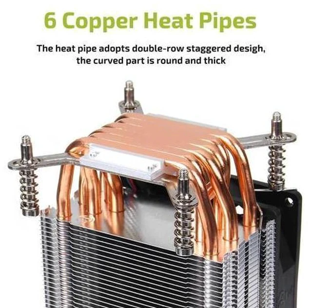 Alt view image 3 of 5 - 6 Heatpipes PC CPU Cooler Heatsink 9cm Quiet Fan Cooling 3/4 Pin Cooling Fan Cooler Radiator For 775 115X 1366 2011 X79 X99 299