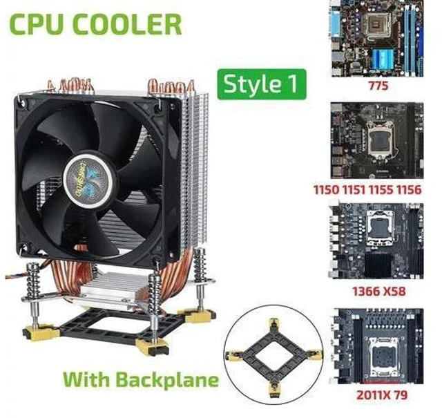 Alt view image 2 of 5 - 6 Heatpipes PC CPU Cooler Heatsink 9cm Quiet Fan Cooling 3/4 Pin Cooling Fan Cooler Radiator For 775 115X 1366 2011 X79 X99 299