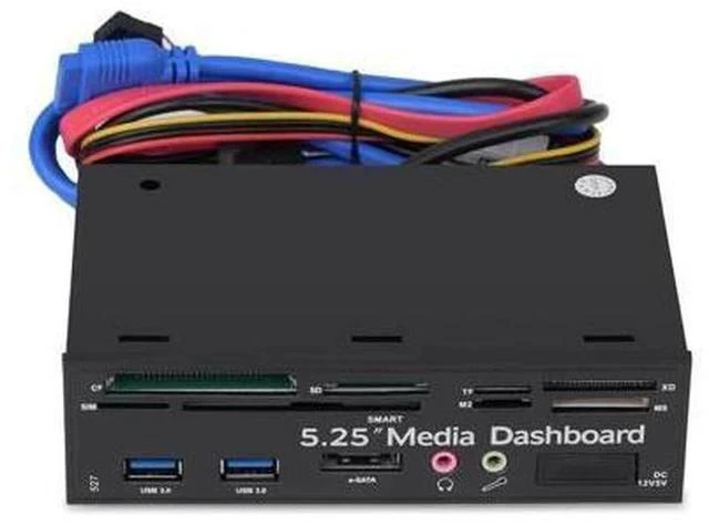 Main image of 5.25inch PC Multifunction Media Dashboard USB3.0 e-SATA Power Port Audio SIM/SMART Multi Card Reader supports M2/TF/SD/XD/MS/CF