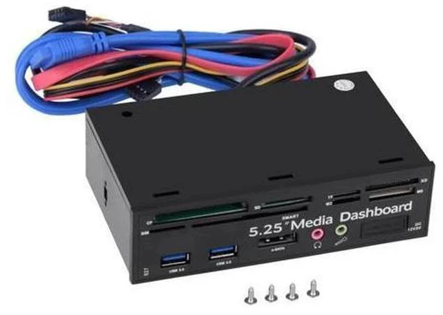 Alt view image 3 of 7 - 5.25inch PC Multifunction Media Dashboard USB3.0 e-SATA Power Port Audio SIM/SMART Multi Card Reader supports M2/TF/SD/XD/MS/CF