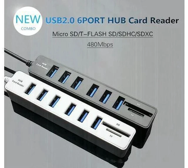 Alt view image 3 of 5 - Hub 8 in 1 Combo Splitter 6 Ports 2.0 High Speed Hub Micro Card Reader SD TF Multi All In One for PC Computer Accessories
