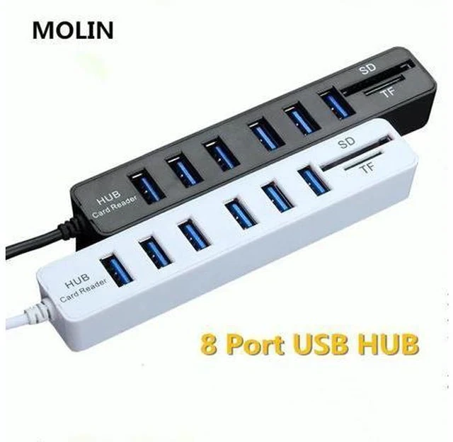 Alt view image 5 of 5 - Hub 8 in 1 Combo Splitter 6 Ports 2.0 High Speed Hub Micro Card Reader SD TF Multi All In One for PC Computer Accessories