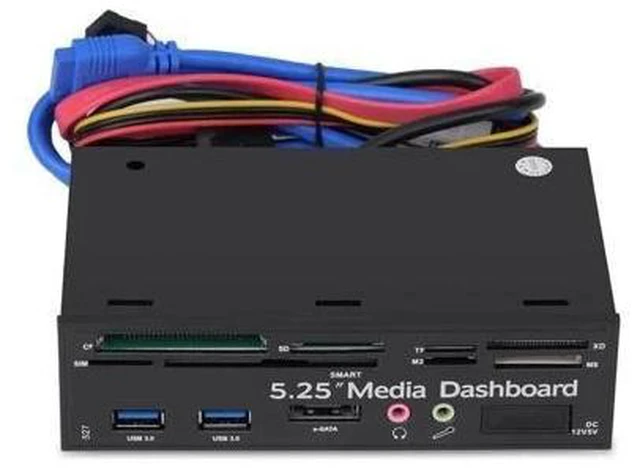 Alt view image 6 of 7 - 5.25inch PC Multifunction Media Dashboard USB3.0 e-SATA Power Port Audio SIM/SMART Multi Card Reader supports M2/TF/SD/XD/MS/CF