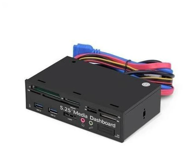 Alt view image 7 of 7 - 5.25inch PC Multifunction Media Dashboard USB3.0 e-SATA Power Port Audio SIM/SMART Multi Card Reader supports M2/TF/SD/XD/MS/CF
