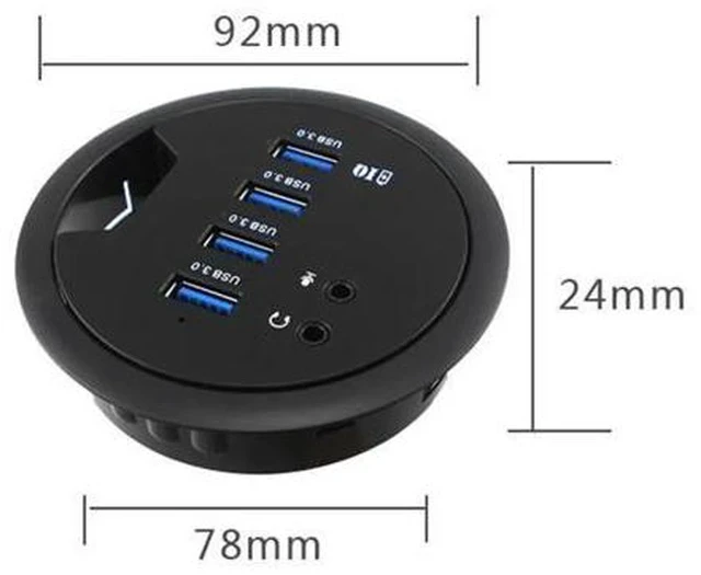 Alt view image 2 of 5 - In Desk 4-Port SuperSpeed USB 3.0 HUB Adapter Fits in a 3inch grommet hole and External Stereo Sound Adapter Combo #LR4